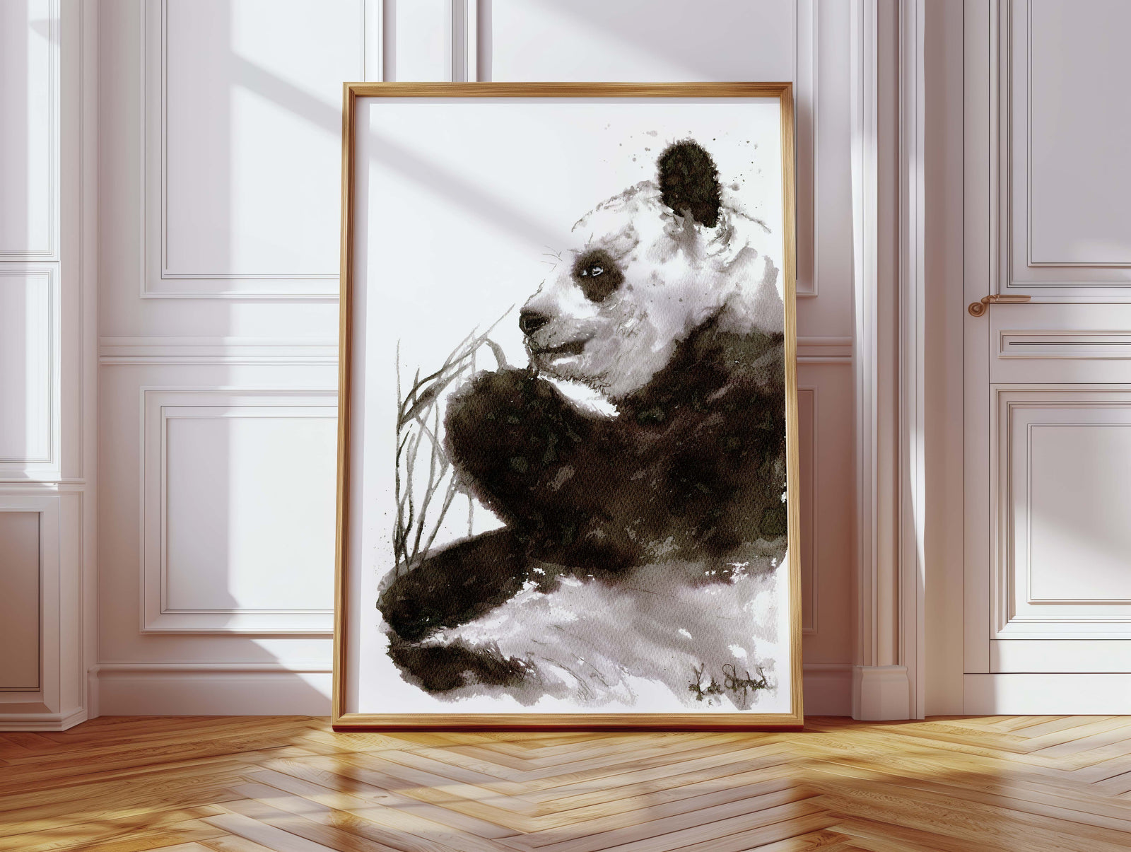 Black and white panda art for calming nursery decor