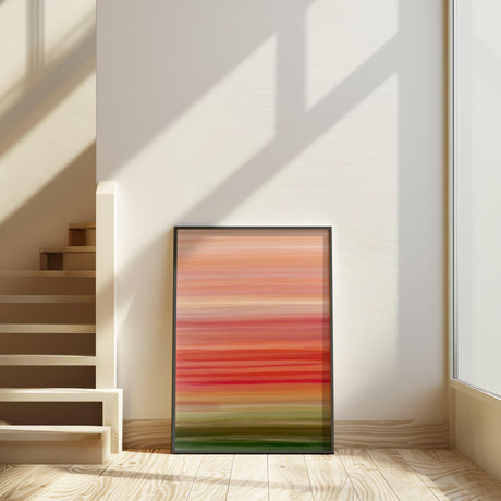 Modern, vibrant striped painting in warm, earthy autumn tones.