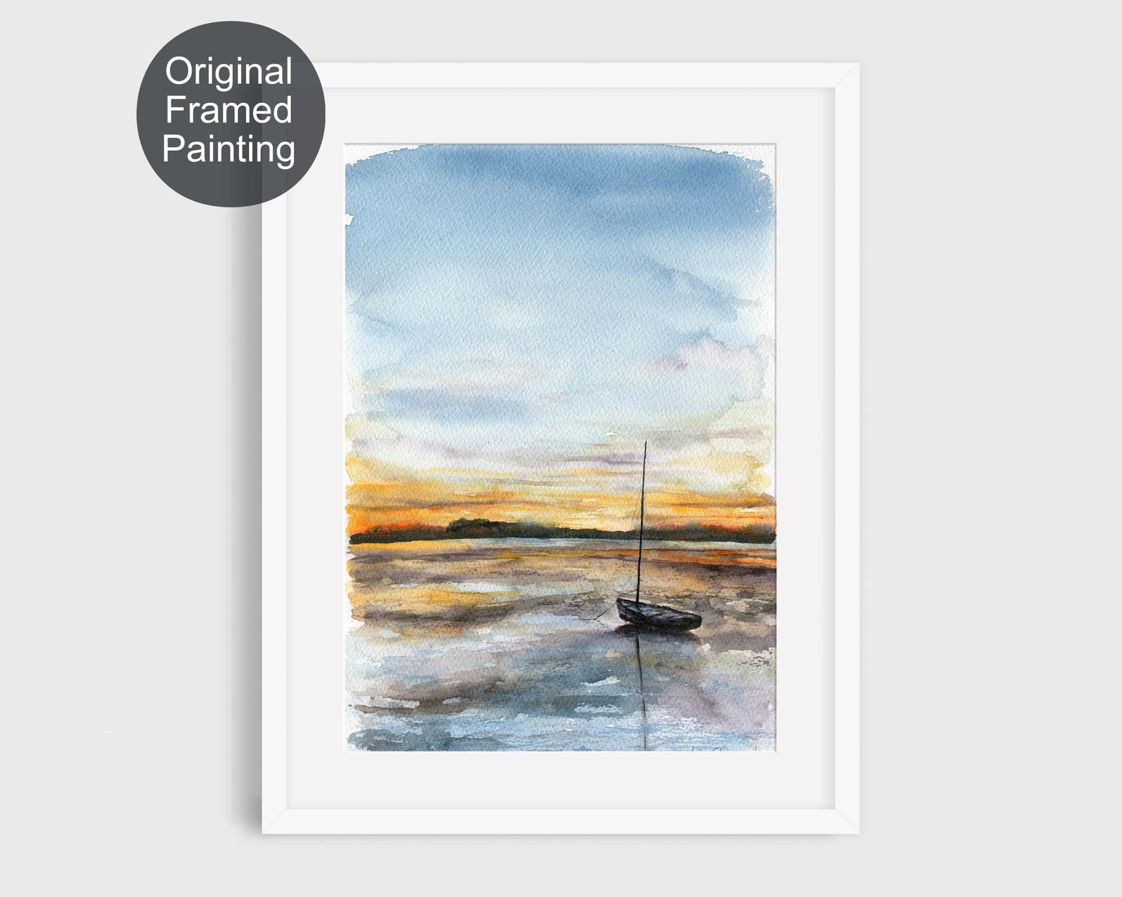 Sailing-inspired artwork capturing a quiet moment at low tide.