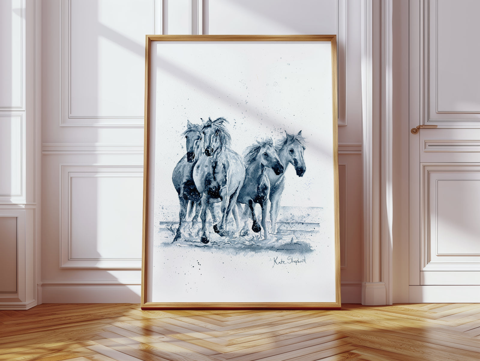 Art print of horses running, perfect gift for horse lovers.