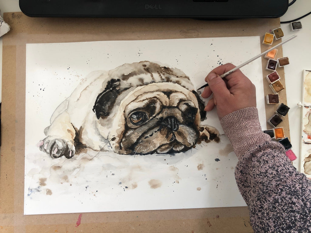Pug Watercolor Art - Timelapse Dog Painting Pug Watercolour; Pug Timelapse Art