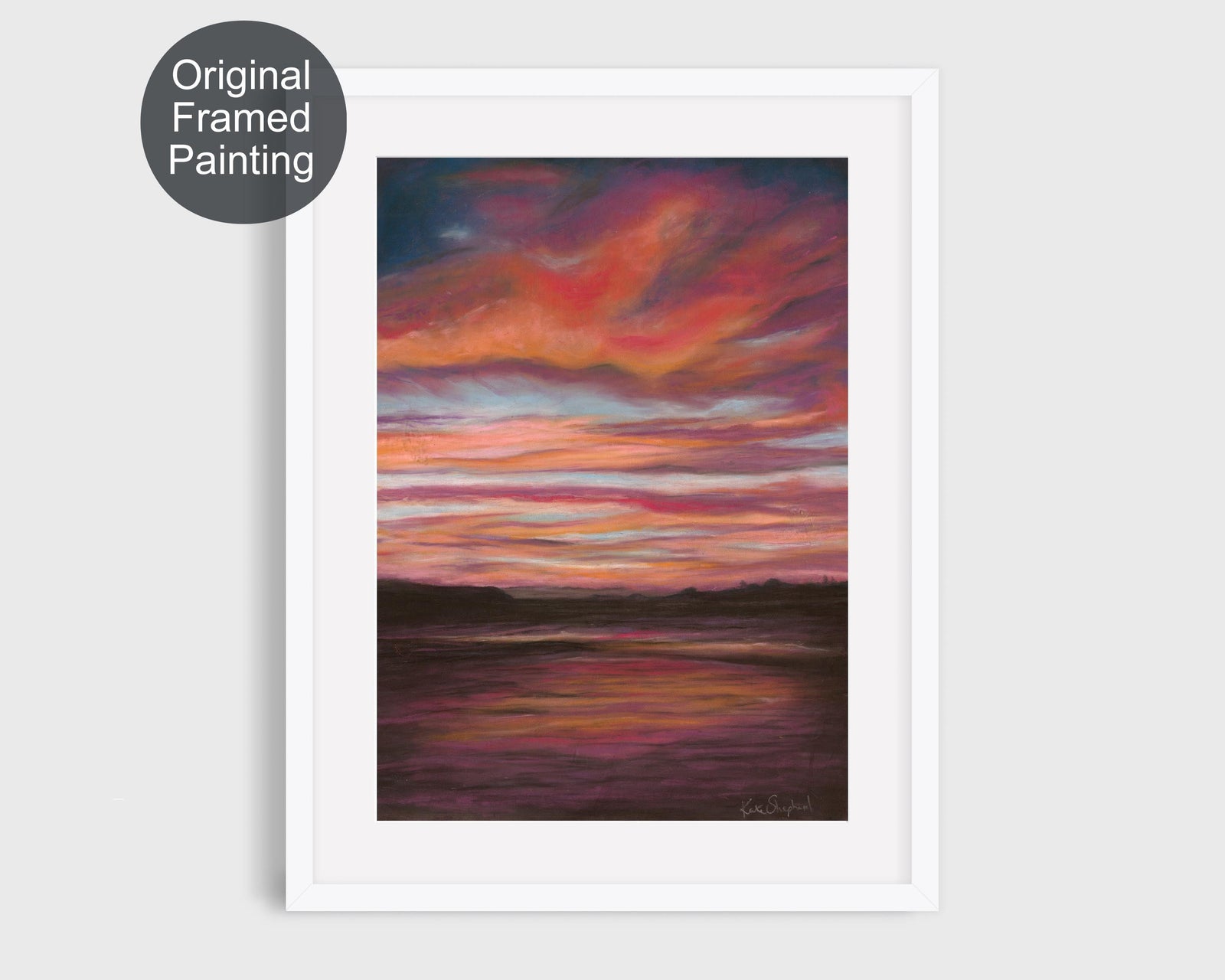 Moody and atmospheric, this framed pastel painting is a must-have for ocean lovers.