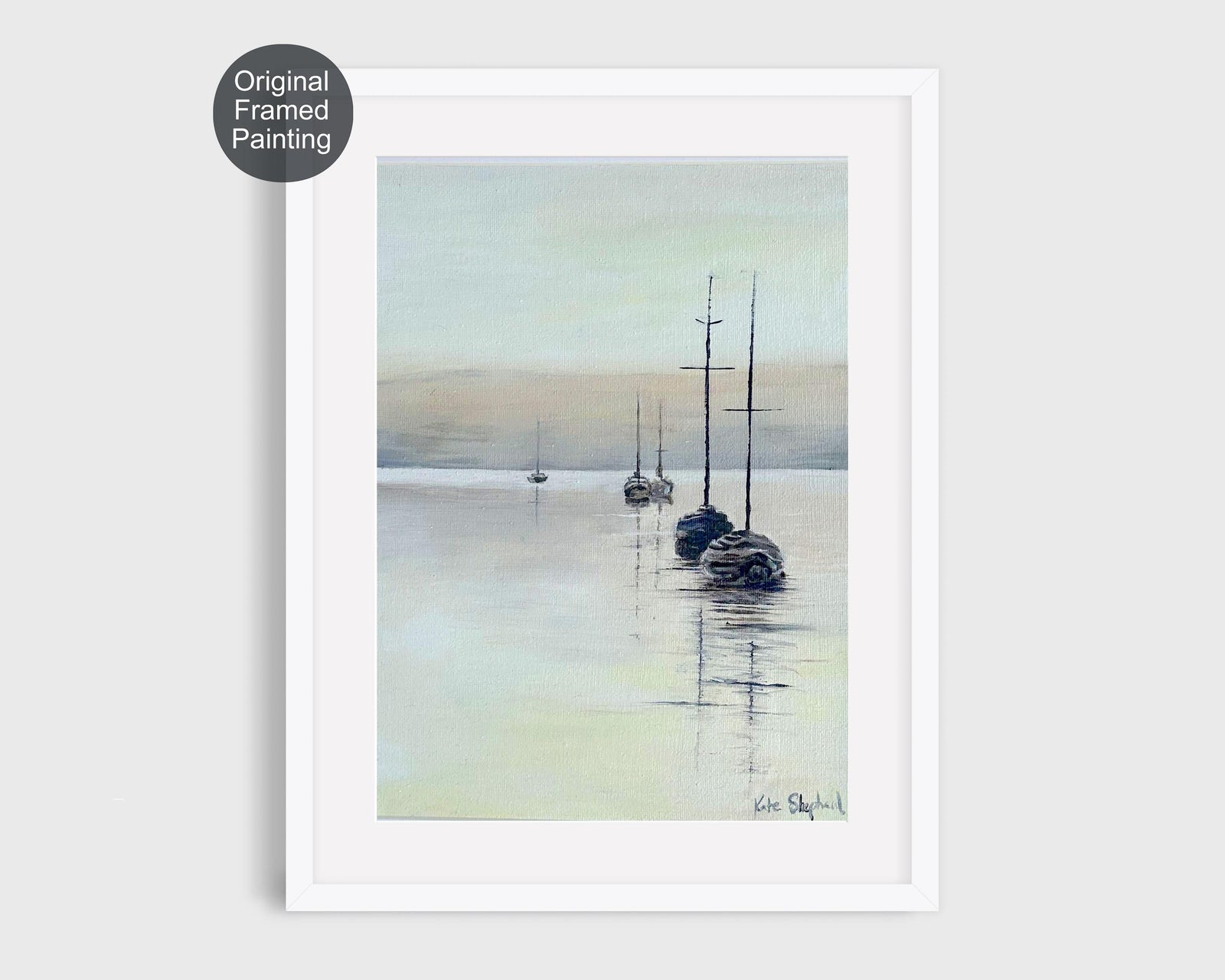 Golden-hued oil painting of a harbour, adding elegance to any space.