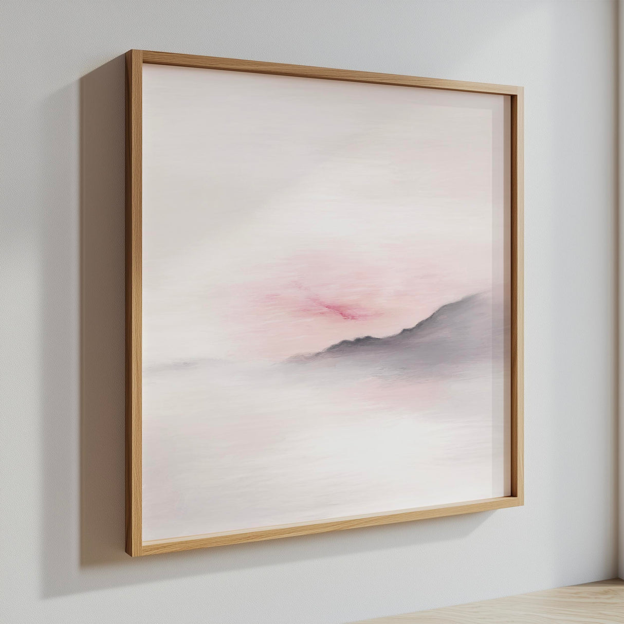 Pink and taupe minimalist mountain wall decor.