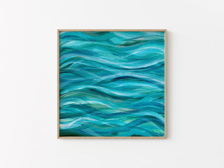 Square acrylic seascape featuring bold ocean waves in calming tones.