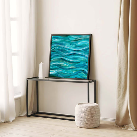 Modern abstract seascape artwork featuring sweeping ocean waves.