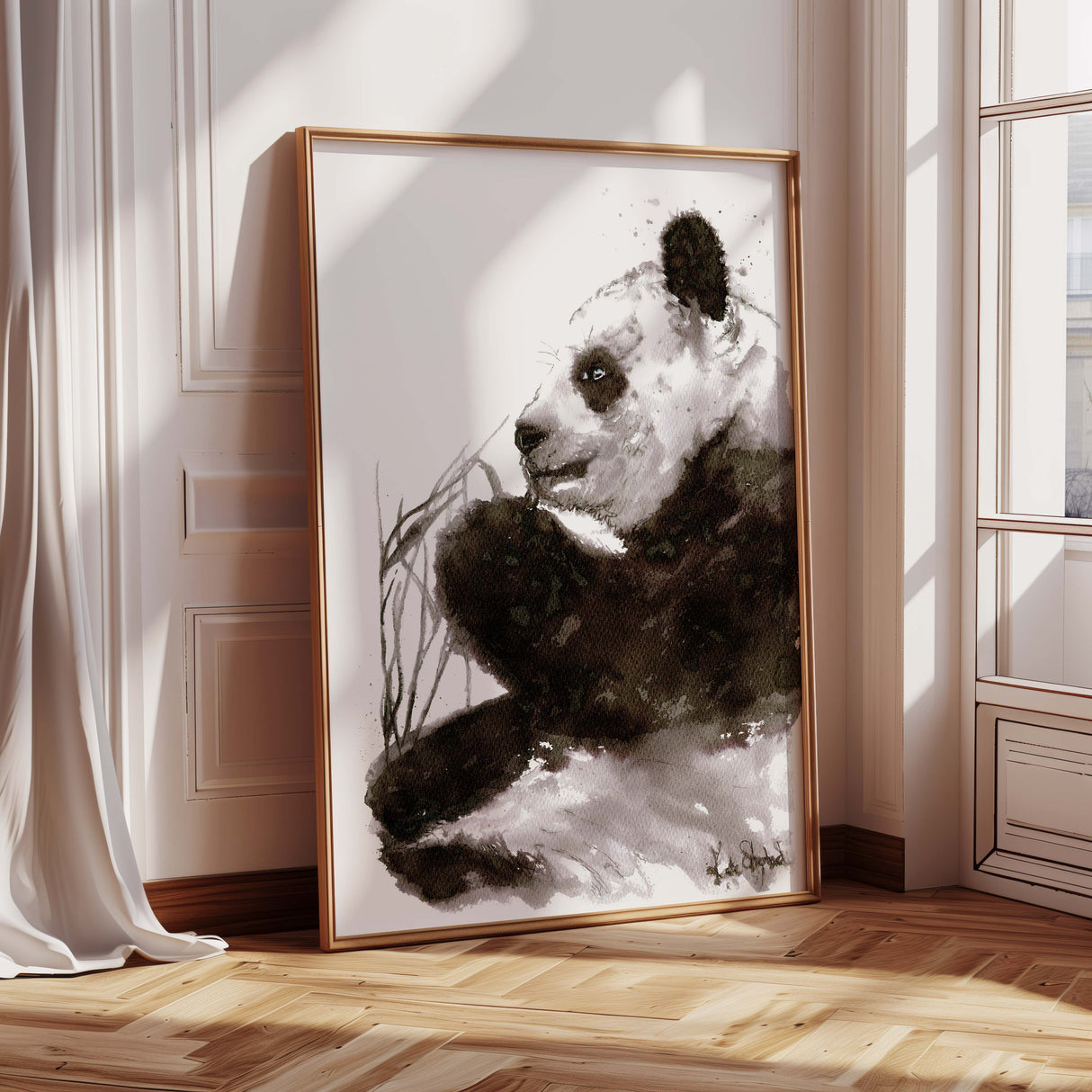 Monochrome panda print for nursery or living room