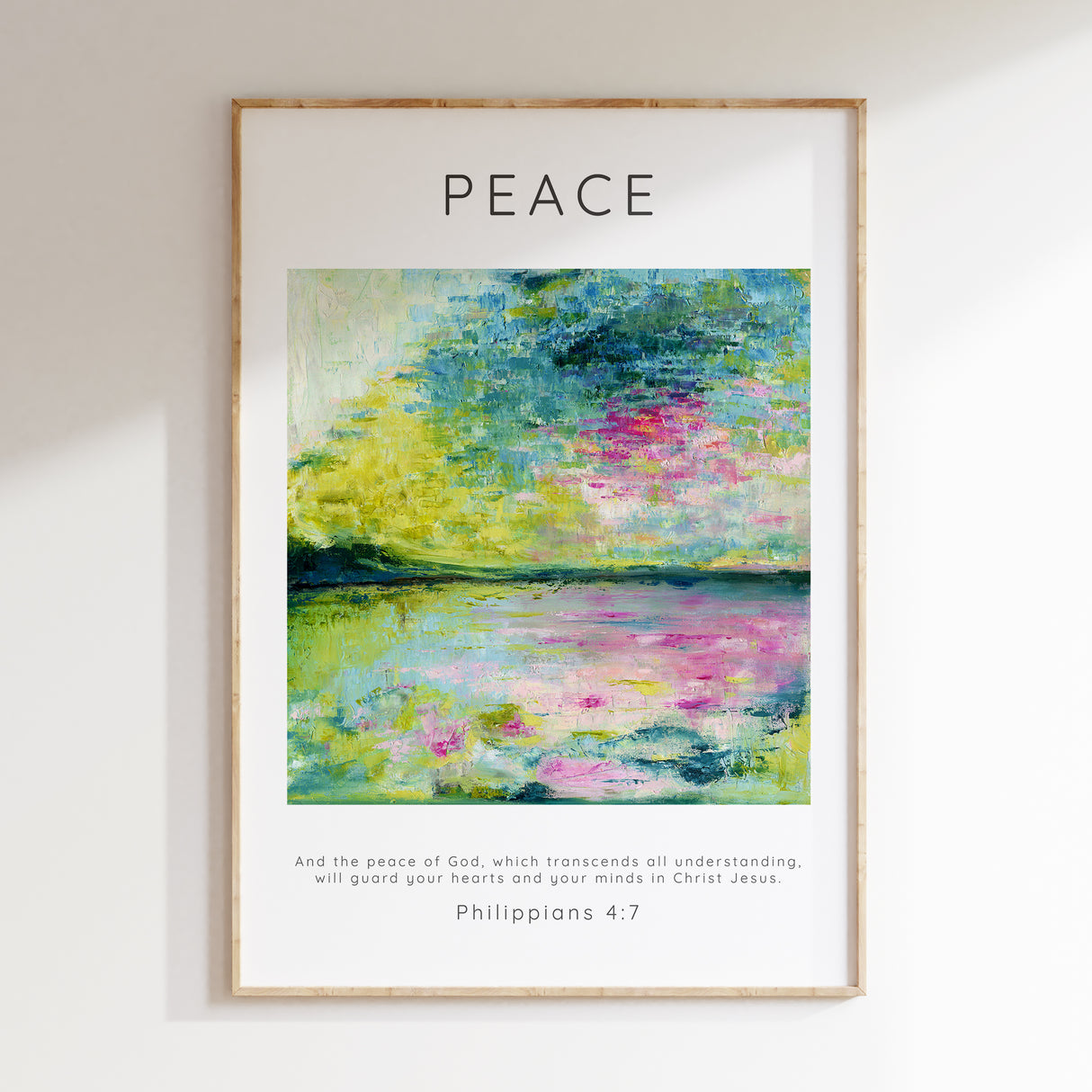 Peace Philippians 4:7 Bible Verse Wall Art Print, Still Water Coastal Abstract Christian Scripture Print, Tranquil Faith Inspired Home Decor