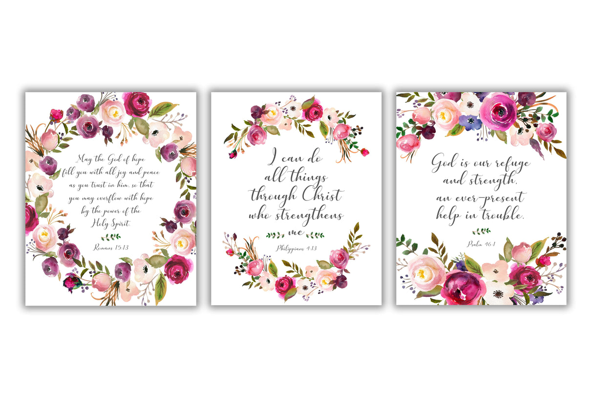 Floral Christian Prints, Flower Pictures with Bible Verses Wall Art