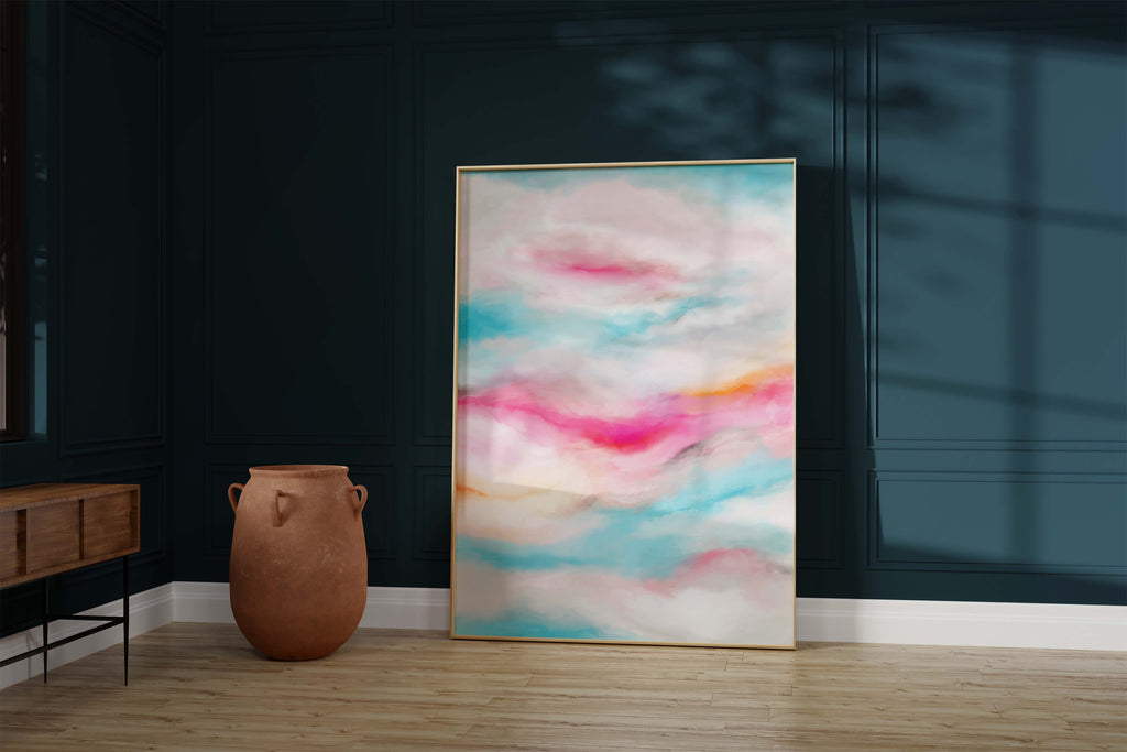 Contemporary Horizon Sky Print, Modern Sunrise Palette Art, Abstract Skyline in Turquoise and Pink, Contemporary Dawn Sky Canvas