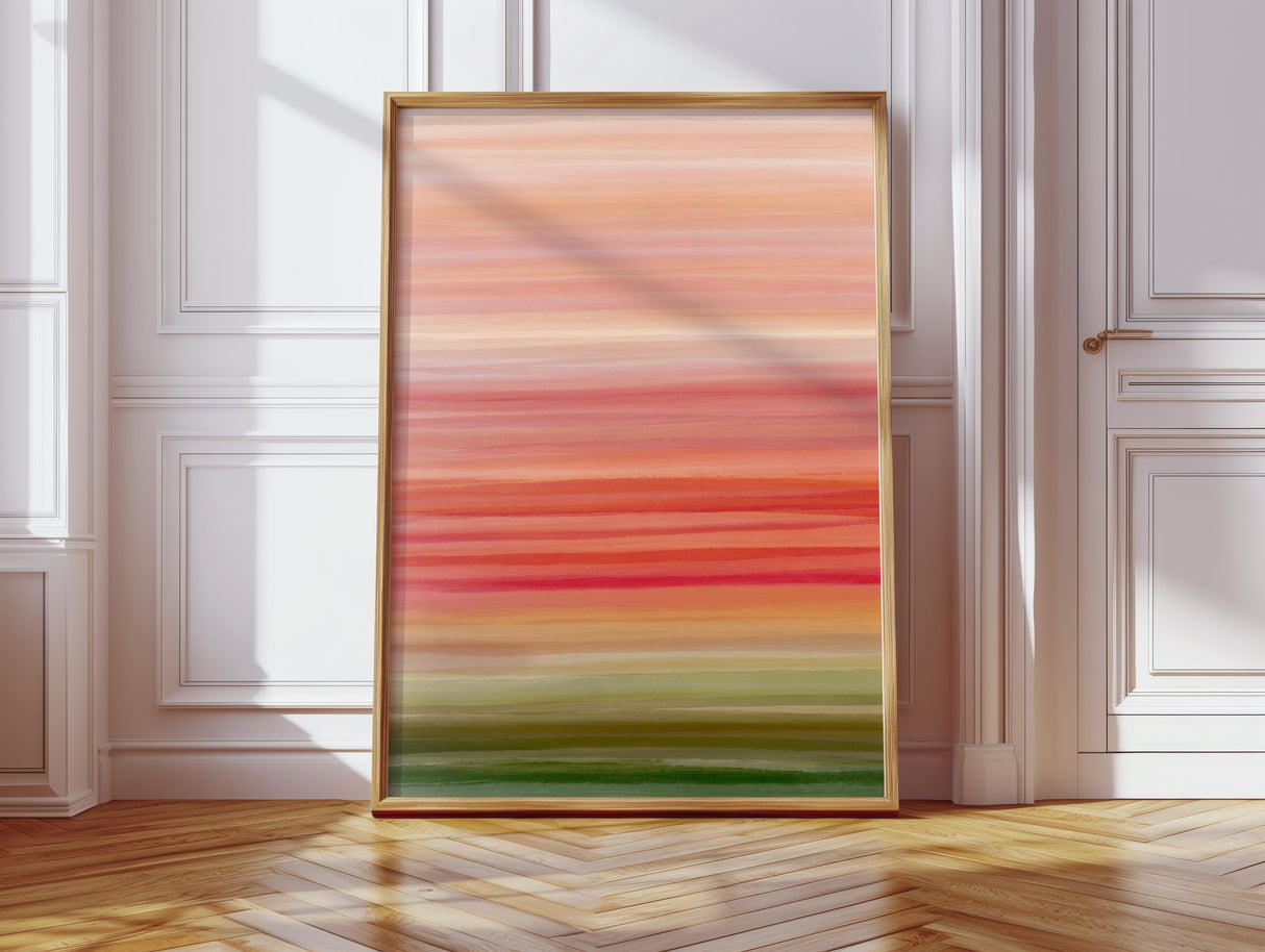 Striking digital artwork with horizontal stripes in rich seasonal hues.