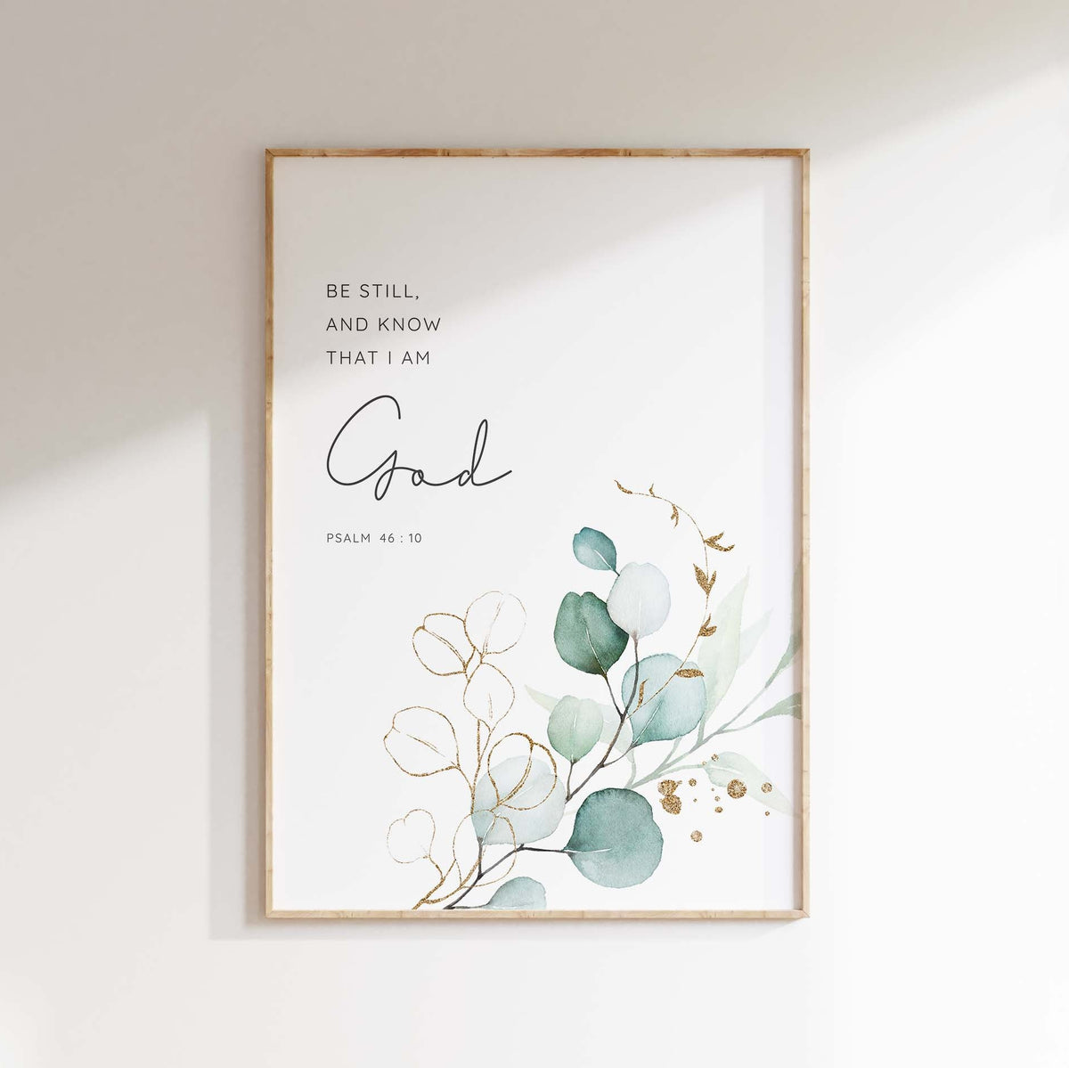 botanical Bible verse print, watercolour Psalm 46:10 print, Be Still and Know that I am God wall art, serene Bible verse