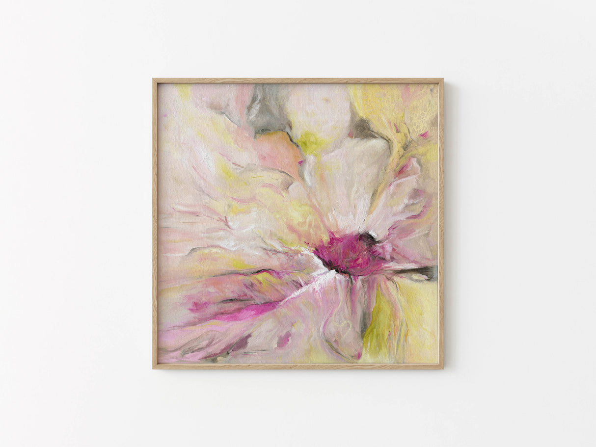 ‘Becoming’ – Calming floral-inspired print with gentle layers of colour.