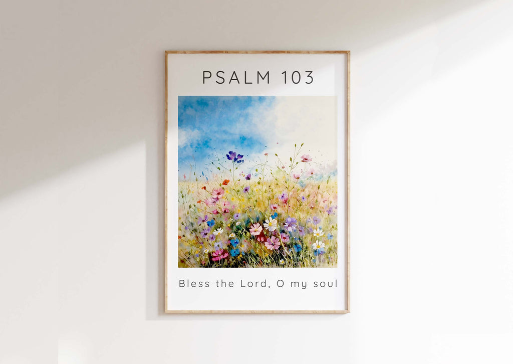 Bless The Lord O My Soul Wildflower Meadow Contemporary Chistian Art, Contemporary Christian Decor for Home, wildflower scripture