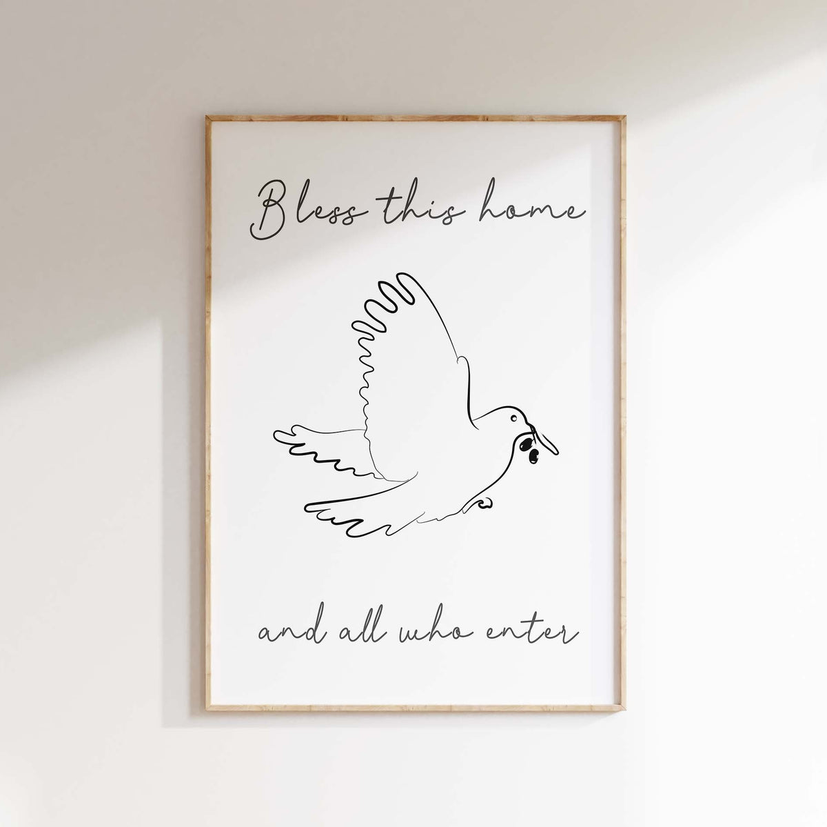 Bless This Home Wall Art Print, Modern Christian Line Art Home Decor, Christian home decor with dove print, dove line art