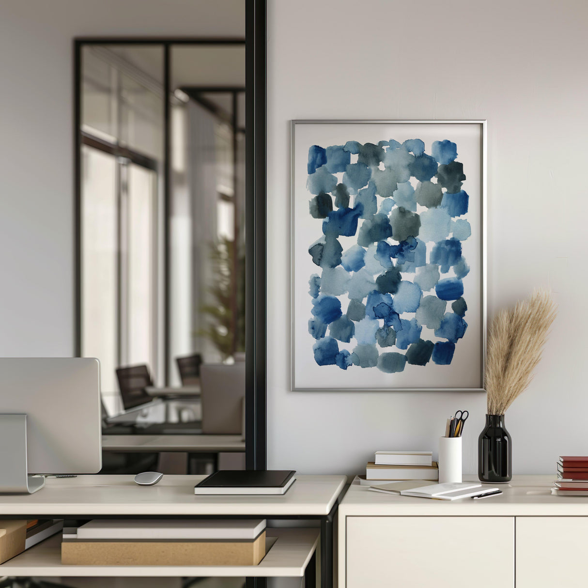 Elegant abstract design with varying shades of indigo in a calming composition.