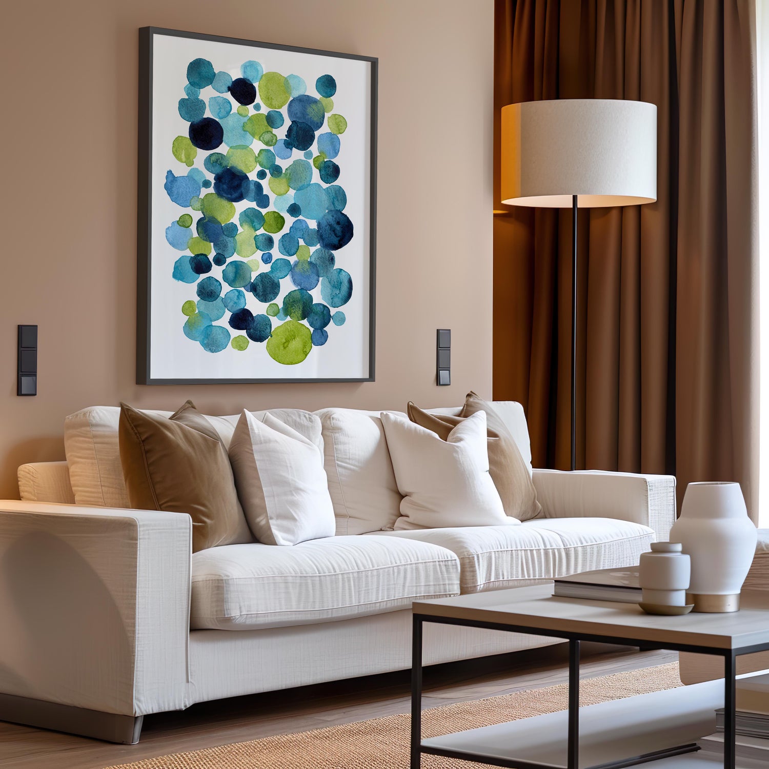 Artistic watercolor painting with blended organic circles in vibrant hues.