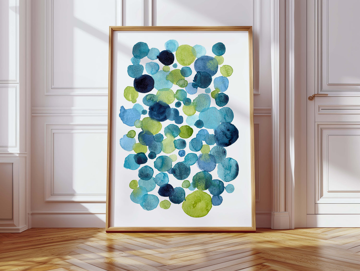 Hand-painted watercolor circles forming an abstract, fluid composition.