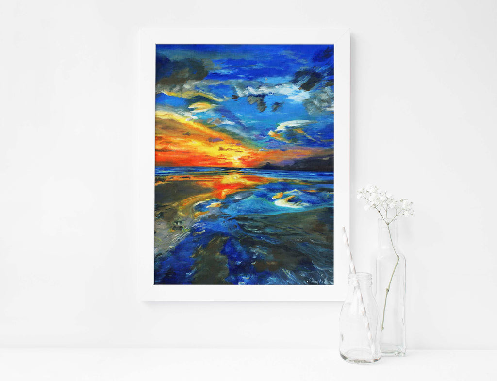 Sunset Pictures for Walls, Ocean Art Print, Pictures and Prints for Living Room, Blue Wall Art Print, sunset wall art