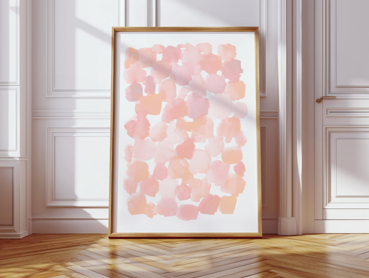Aesthetic watercolor composition featuring layered pink tones on a neutral background.