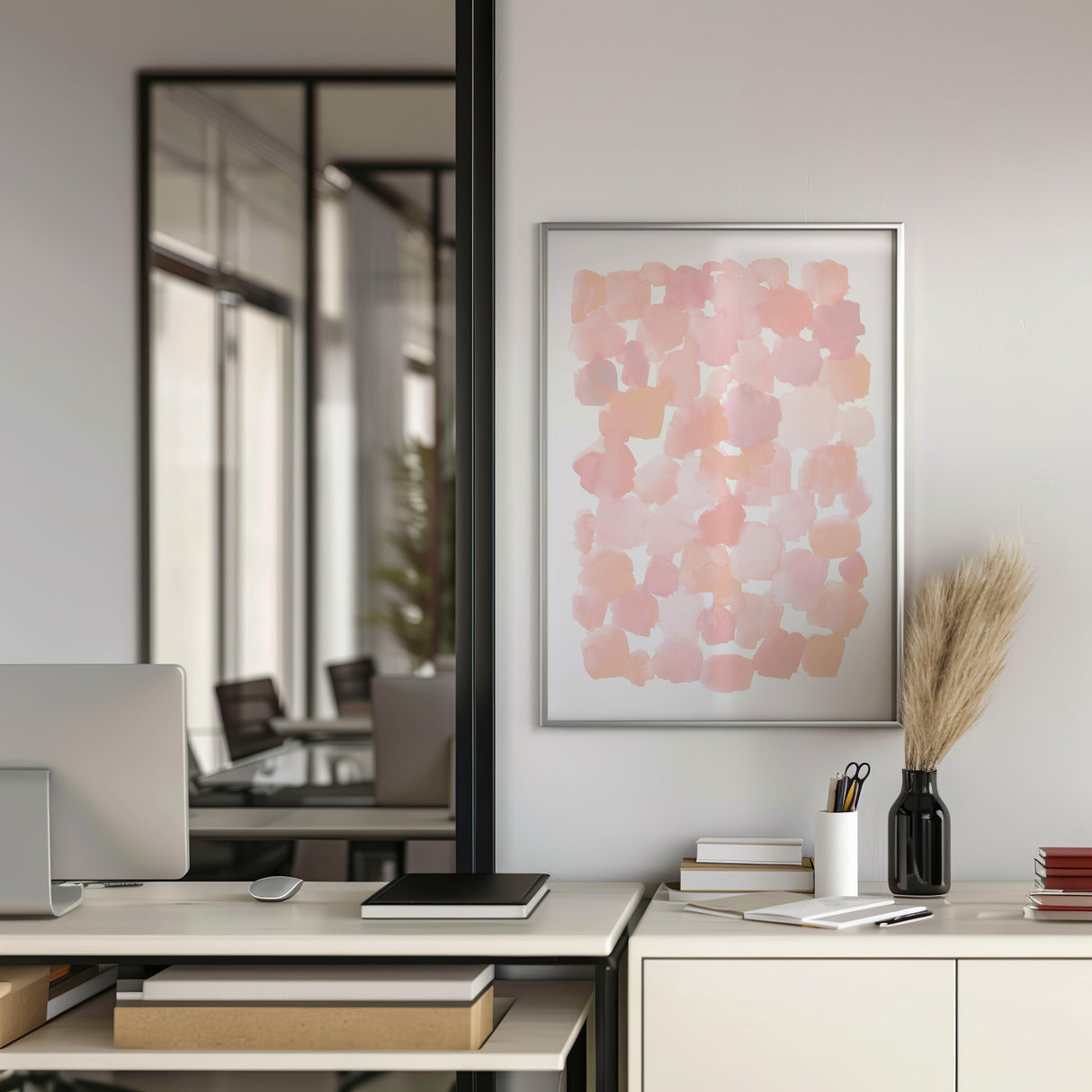 Soft and soothing watercolor artwork showcasing organic pink shapes.