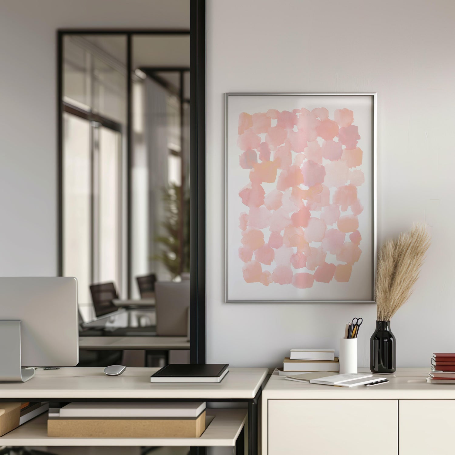 Soft and soothing watercolor artwork showcasing organic pink shapes.