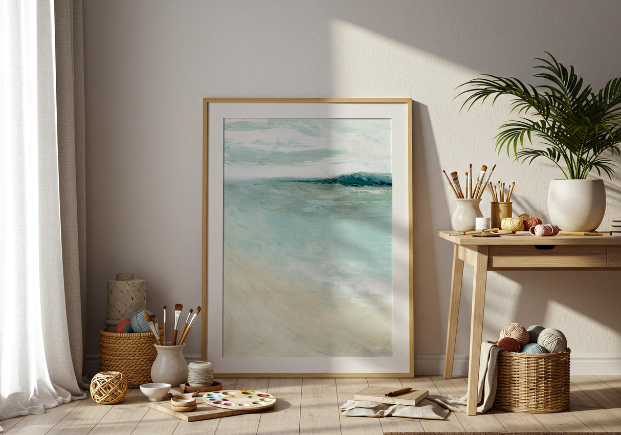 'Bramble Bush Bay Shores' – Modern seascape print with soft tones.