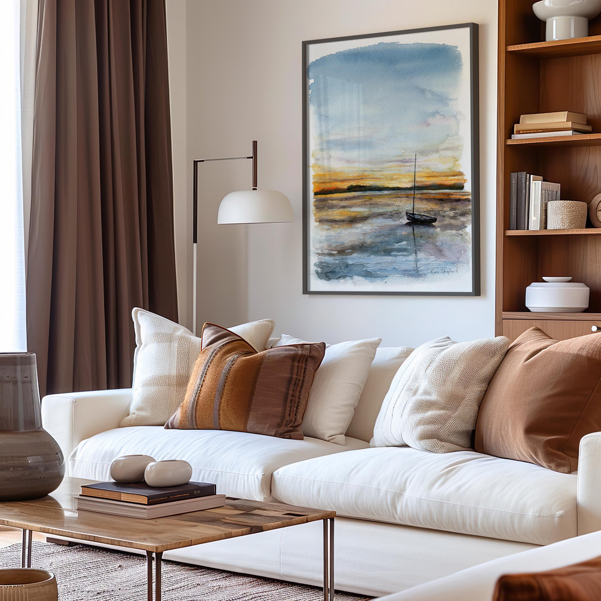 Handmade painting of a yacht and island, reflecting Dorset’s coastal charm.