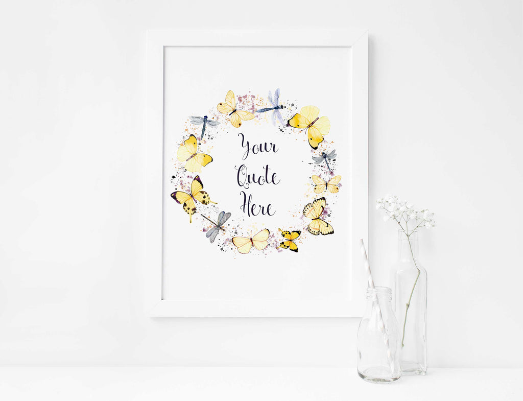 Personalized yellow butterfly quote print for home decor, Personalized gift with yellow butterfly quote print