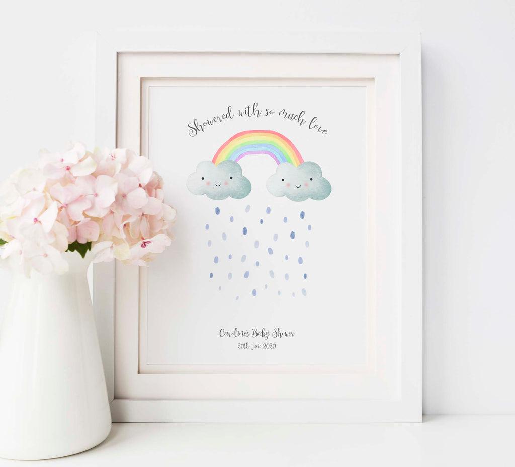 Heartwarming Baby Shower Thumbprint Art, Showered with Love Fingerprint Guestbook, Interactive Baby Shower Memory Print