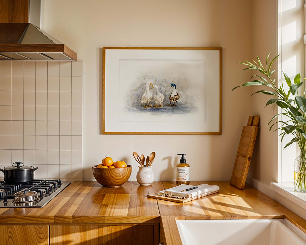 Feathered Friends-inspired duck watercolour wall art on paper