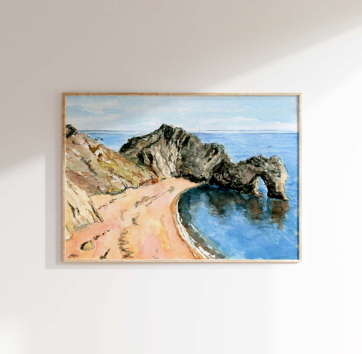 Vibrant art print of Durdle Door landmark on England’s Jurassic Coast.
