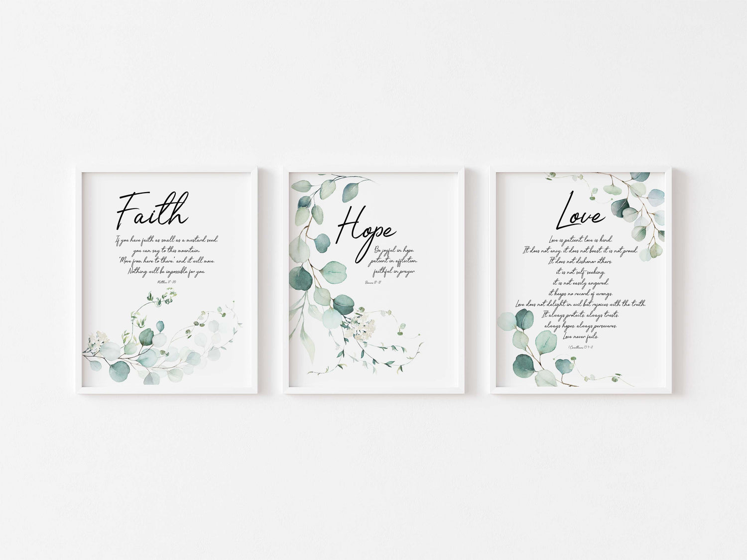 Botanical prints with Bible verses, Christian home decor with leaves, Matthew 17:20 faith-inspired wall art, botanical bible verses