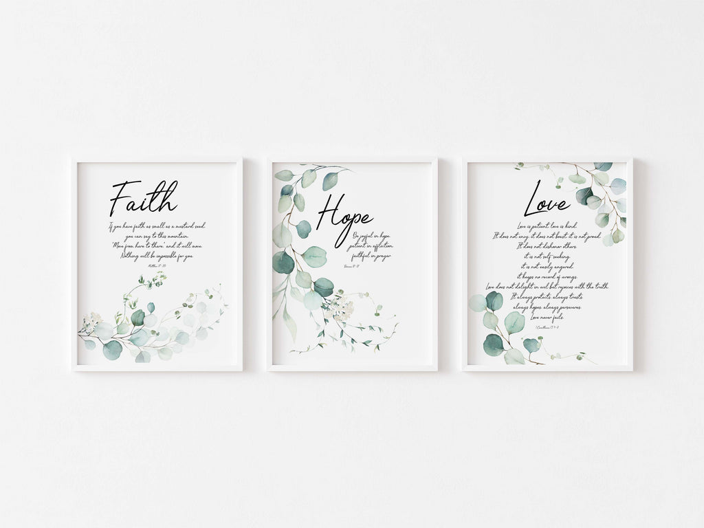 Botanical prints with Bible verses, Christian home decor with leaves, Matthew 17:20 faith-inspired wall art, botanical bible verses