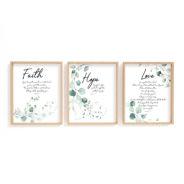 Botanical Christian faith print with delicate leaves and the verse from Matthew 17:20.