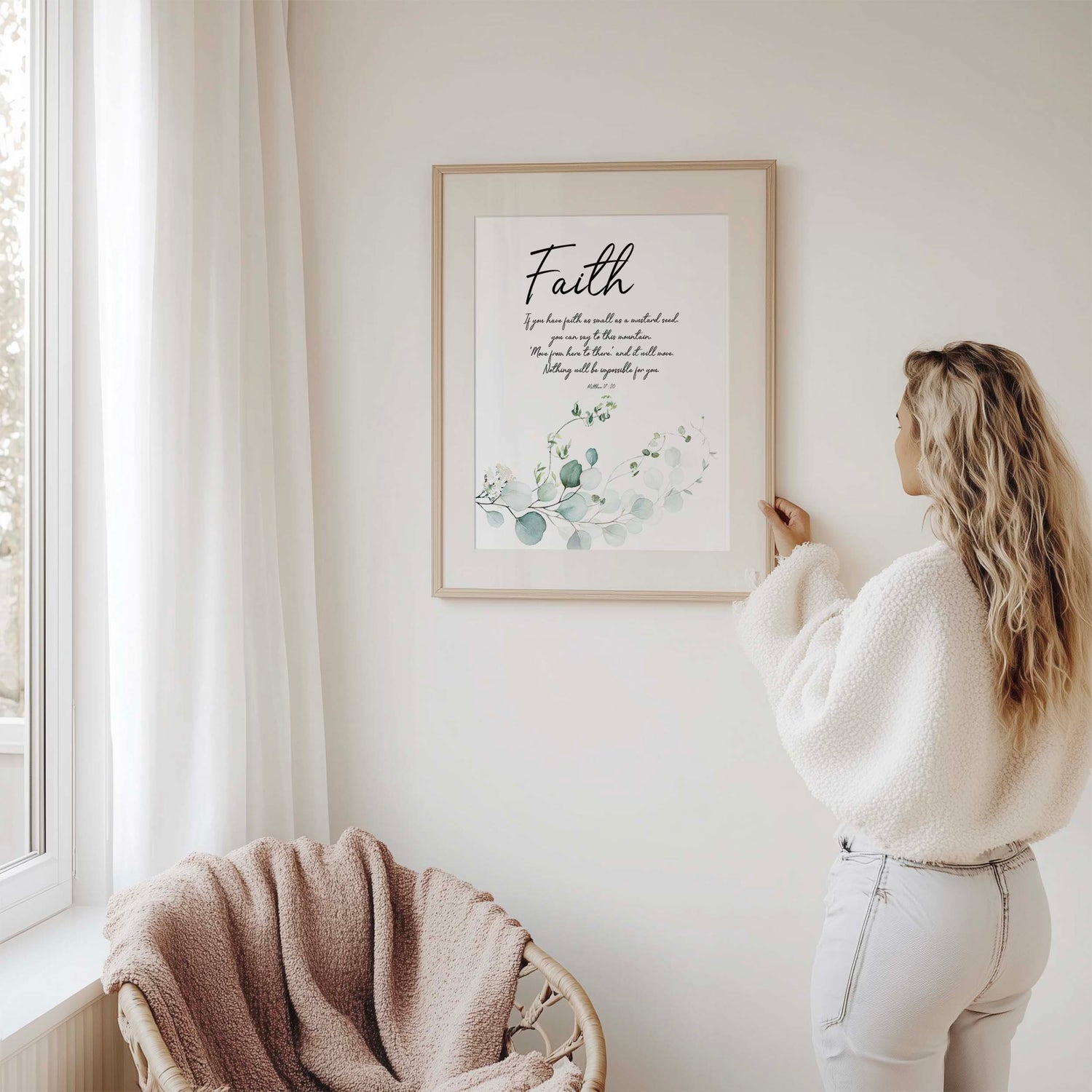 Matthew 17:20 Faith Bible verse wall print, an uplifting reminder of the power of faith and God's promises