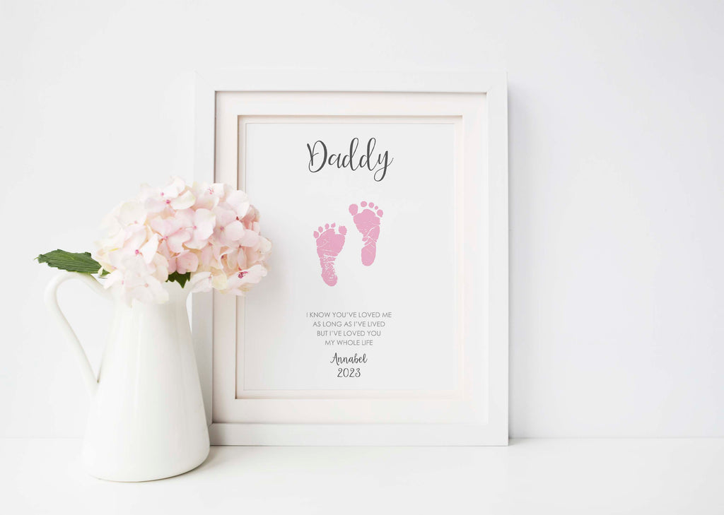 Father's Day keepsake print with baby footprints, Personalized baby footprint gift with sentimental message, Personalised Fathers Day Art