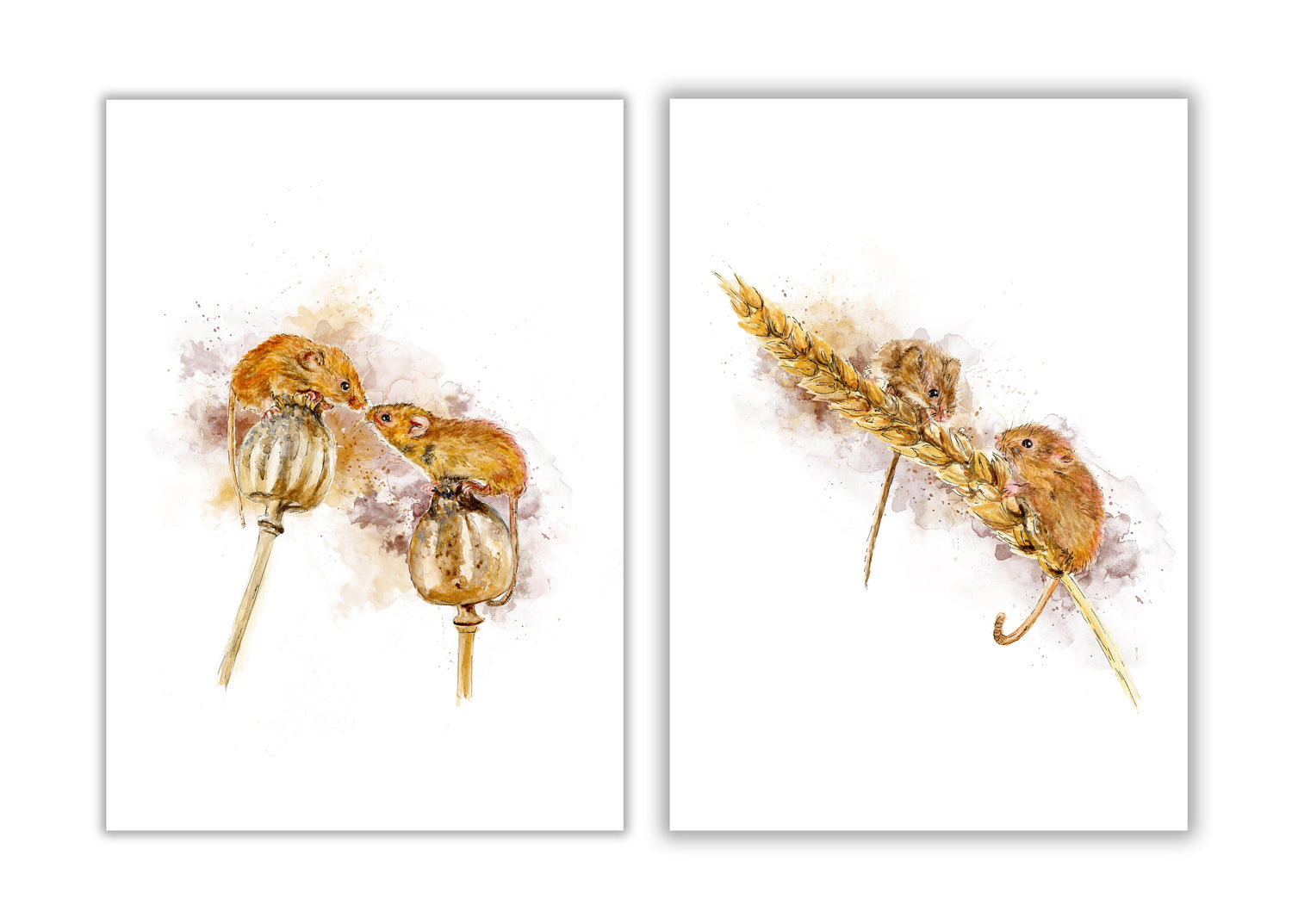 Intimate bedroom retreat with watercolor field mouse scenes, Cozy up your space with rustic fieldmouse wall decor