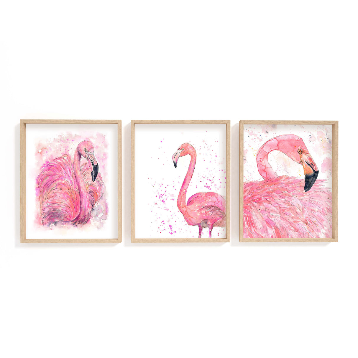 Flamingo art prints with tropical charm and elegance. Soft pink flamingo prints for bedroom or nursery decor