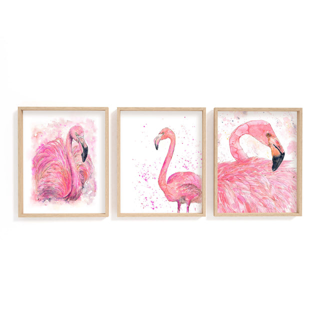 Flamingo art prints with tropical charm and elegance. Soft pink flamingo prints for bedroom or nursery decor