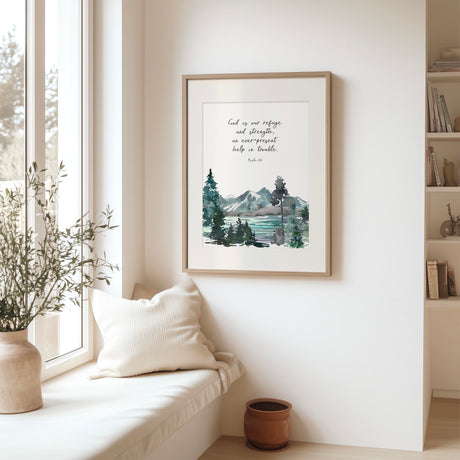 Comforting scripture wall art reminding of God’s ever-present help.