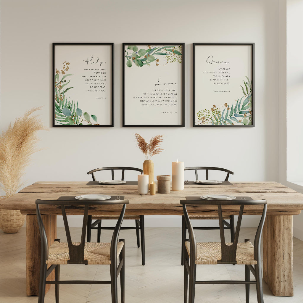 Isaiah 41:13 Bible verse print with soft watercolour leaf border, Christian faith wall art for home decor