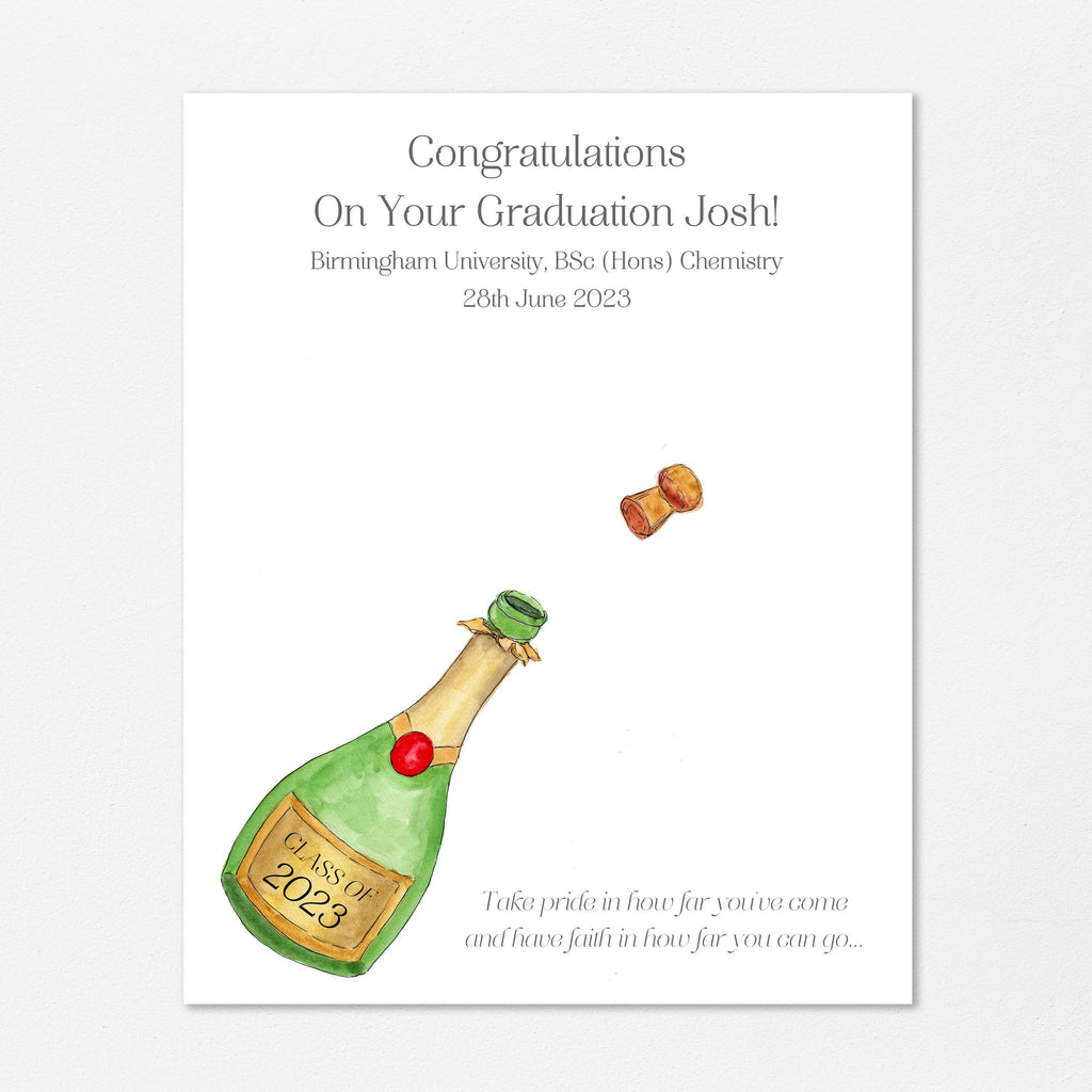 Graduation fingerprint guestbook alternative with bubbles and cork, Champagne bottle fingerprint art for graduatio