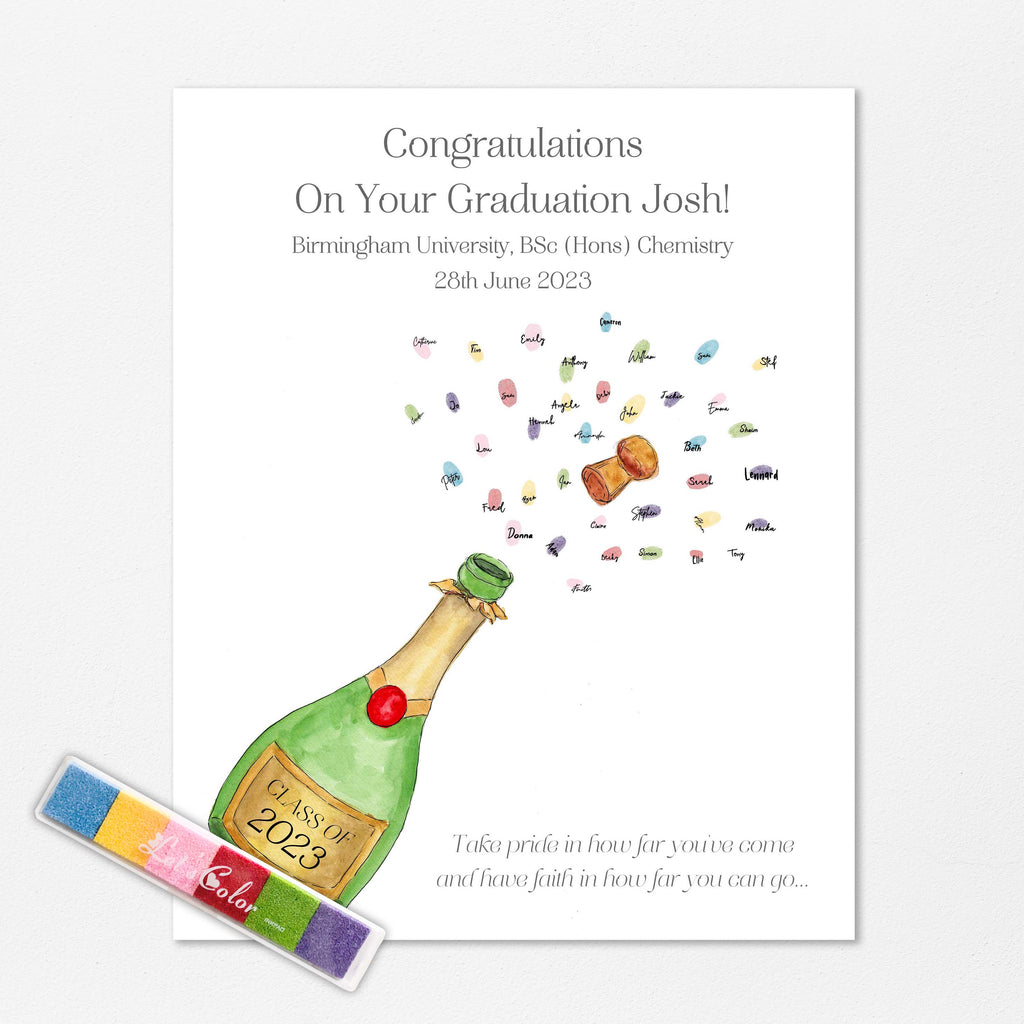 Custom inkpad options for graduation fingerprint keepsakes, Graduation party activity with fingerprint bubbles