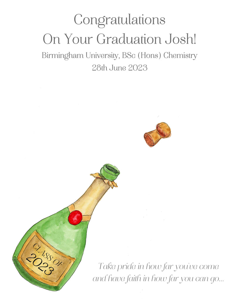 Personalized graduation fingerprint keepsake with champagne bottle design, Unique graduation party print