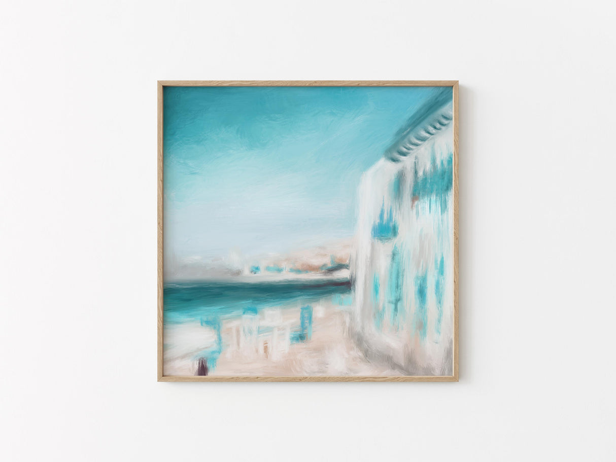 Contemporary artwork called HarbourLight with a serene, Greek island feel