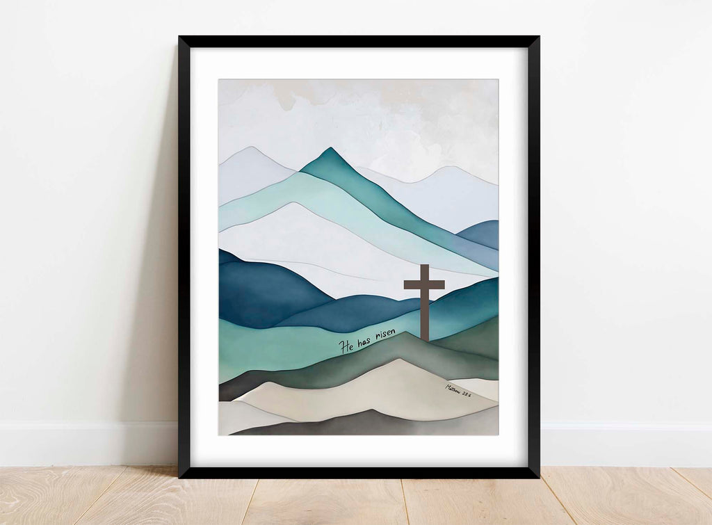 Meaningful Easter wall art with mountains, Christian wall art with mountains, cross wall art print, jesus quote wall decor