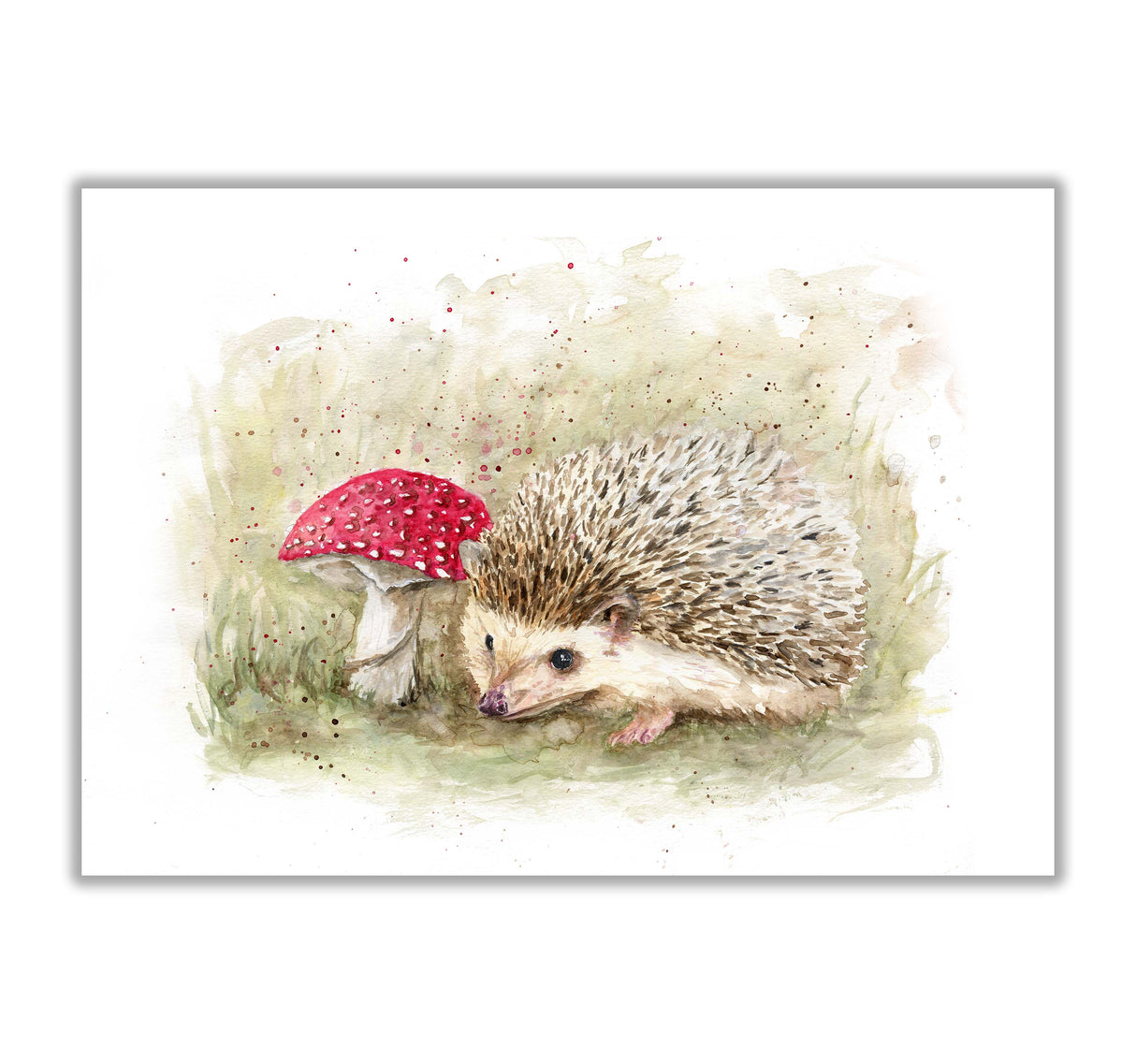 Hedgehog and Toadstool Watercolor Painting for Walls, Delicate Hedgehog and Toadstool Art Print, Woodland Creatures Watercolor