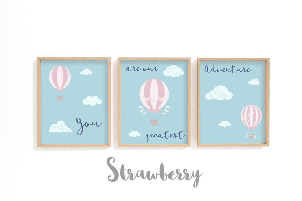 Charming Nursery Wall Art: Hot Air Balloon Print Set in Mint Green, Pink, or Yellow – Perfect Baby Shower Gift