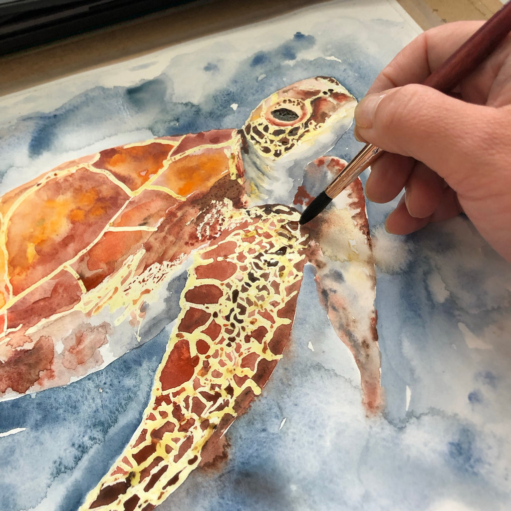 Vibrant watercolour sea turtle print for ocean lovers, Mesmerizing sea turtle swimming in the ocean watercolour art